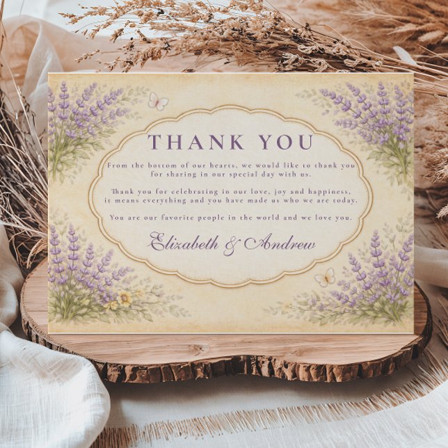 Vintage Lavendel-Gartenhochzeit Dankeskarte (Von Creator hochgeladen)