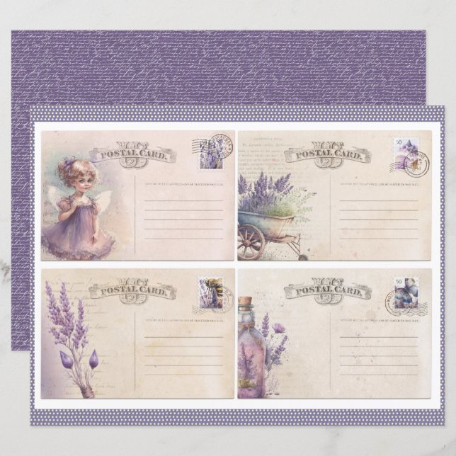 Vintage-Lavendel-Journalpapierblatt (Vorne/Hinten)