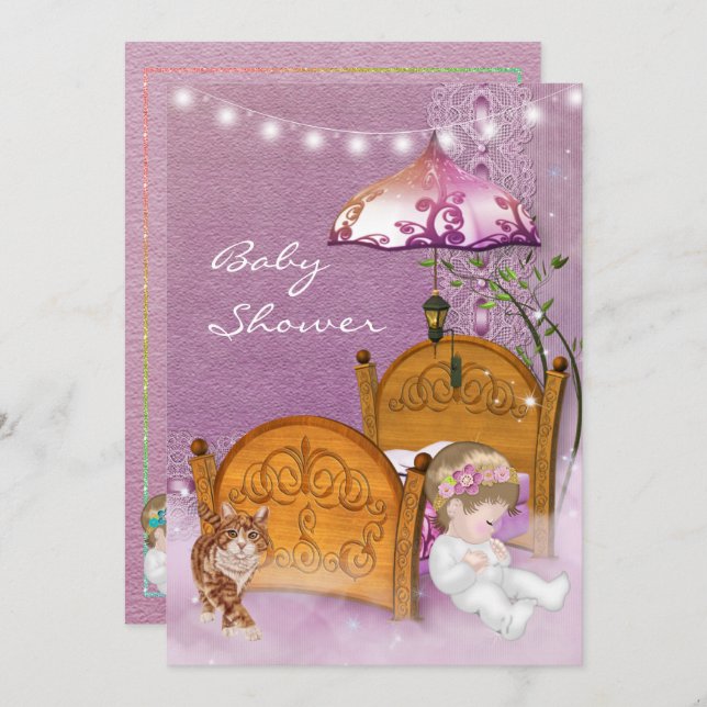 Vintage Lavendel Kinderdusche Einladung mit Kinder (Vorne/Hinten)