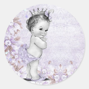 Vintage-Lavendel-Lila-Baby-Shower-Aufkleber Runder Aufkleber