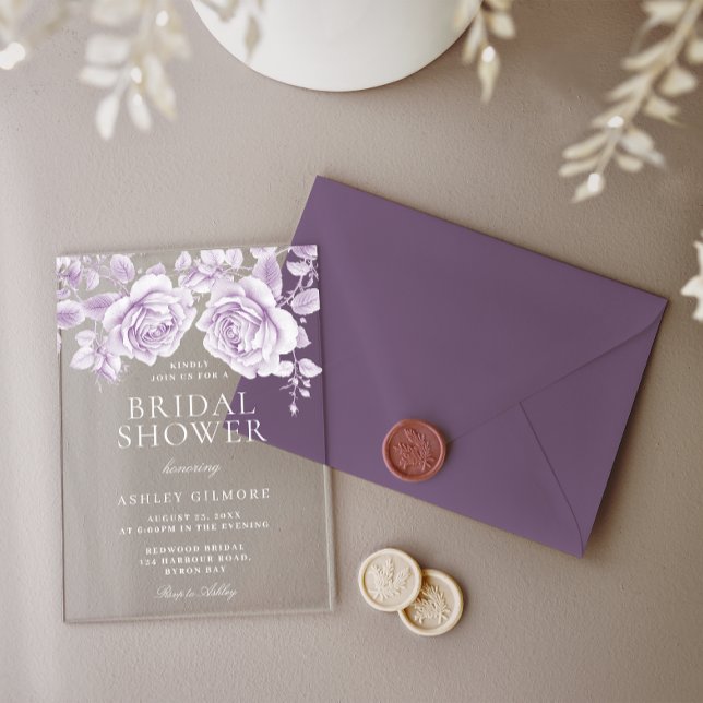 Vintage Lavendel-Rose Elegantes Brautparty Acryleinladungen (Von Creator hochgeladen)