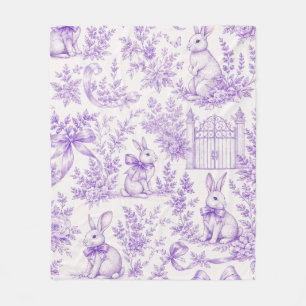 Vintage-Lavendel-Toile-de-Jouy-Hase-Wald Fleecedecke