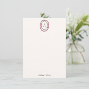 Vintage-Leaf-Rosa-Monogramm-Personalisierte Korres Mitteilungskarte
