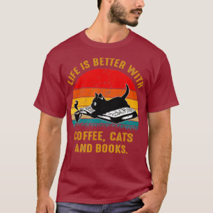 Vintage Leben ist besser mit Büchern Katzen Und T-Shirt