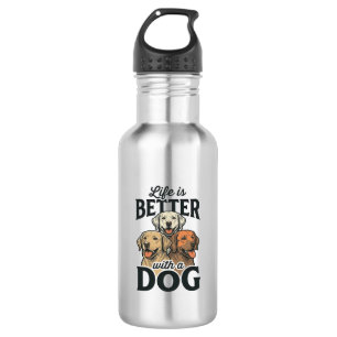 Vintage Leben ist besser mit einem Hund Vektordesi Edelstahlflasche