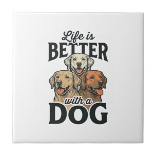 Vintage Leben ist besser mit einem Hund Vektordesi Fliese
