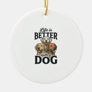 Vintage Leben ist besser mit einem Hund Vektordesi Keramik Ornament