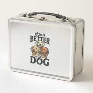 Vintage Leben ist besser mit einem Hund Vektordesi Metall Brotdose