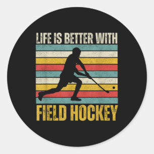 Vintage Leben ist besser mit Field-Hockey-Spieleri Runder Aufkleber