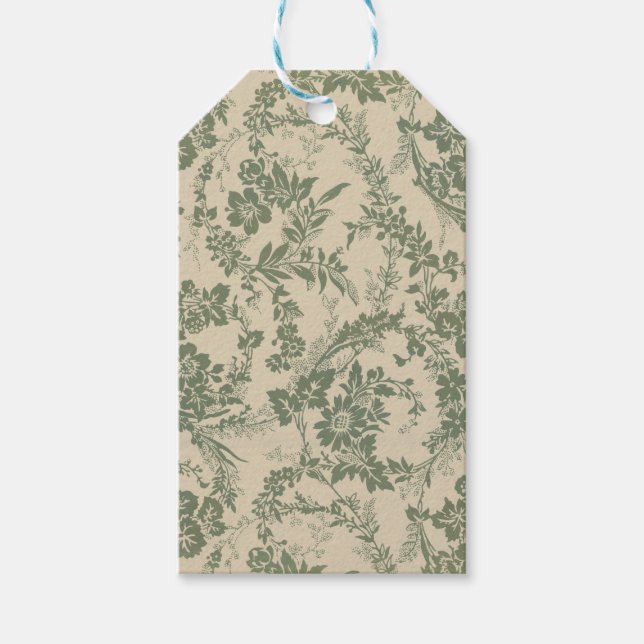 Vintage, lebendiges, grünes Blumenmuster Geschenkanhänger (Vorderseite)