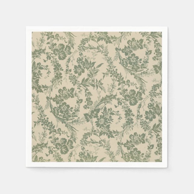 Vintage, lebendiges, grünes Blumenmuster Serviette (Vorderseite)