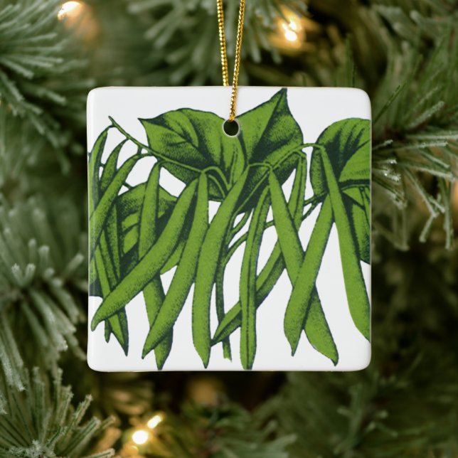 Vintage Lebensmittel, Bio grüne Bohnen Gemüse Keramikornament (Baum)