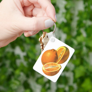 Vintage-Lebensmittel, frische gesunde Bio-Orangen Schlüsselanhänger