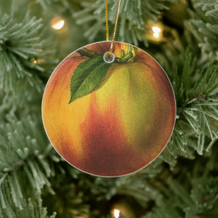 Vintage-Lebensmittel Frucht, reife Bio-Pfirsich mi Keramikornament