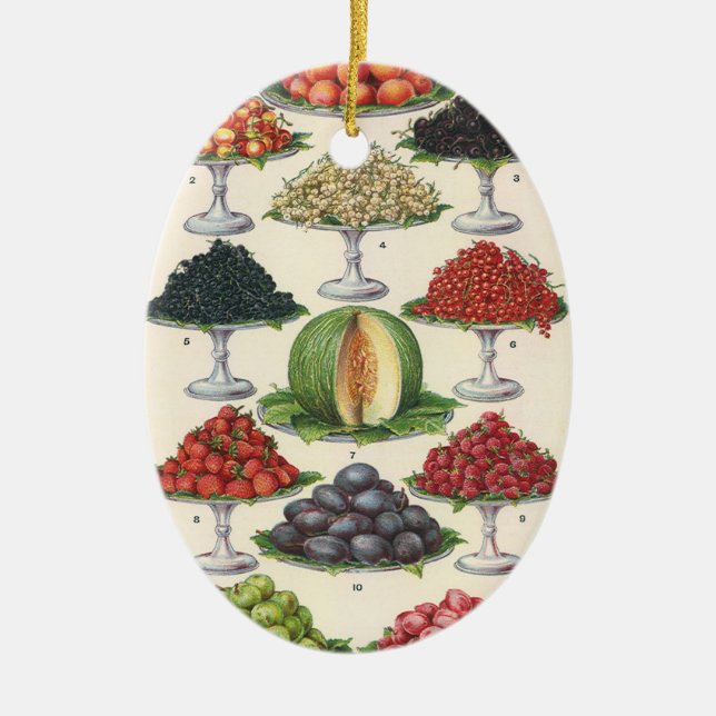 Vintage Lebensmittel Obst auf Tabletts zum Caterin Keramikornament (Vorne)