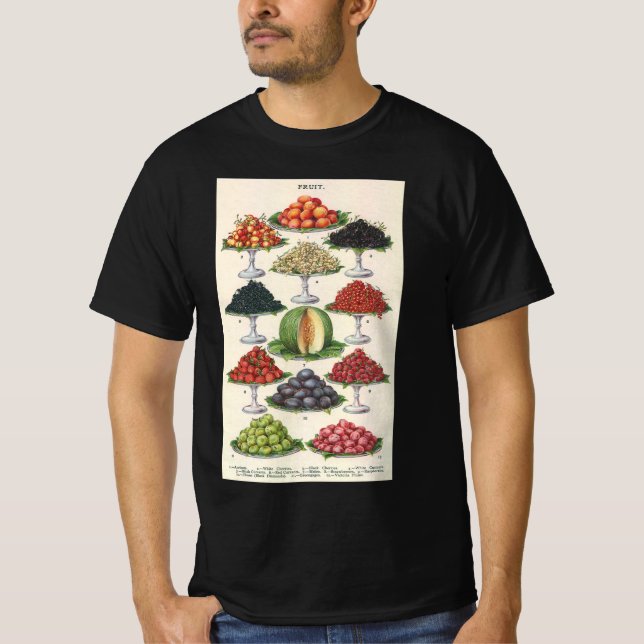 Vintage Lebensmittel Obst auf Tabletts zum Caterin T-Shirt (Vorderseite)