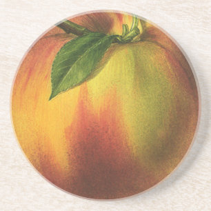 Vintage-Lebensmittel Obst, reife Bio-Pfirsiche mit Sandstein Untersetzer
