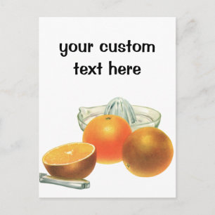 Vintage-Lebensmittel Obst, reife Orangen Entsafter Postkarte