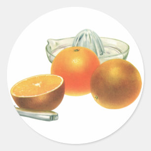Vintage-Lebensmittel Obst, reife Orangen Entsafter Runder Aufkleber