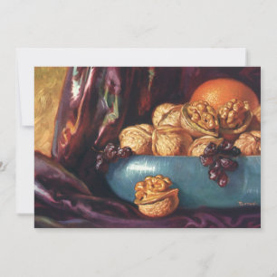 Vintage-Lebensmittel, Walnüsse und Obst in einer b