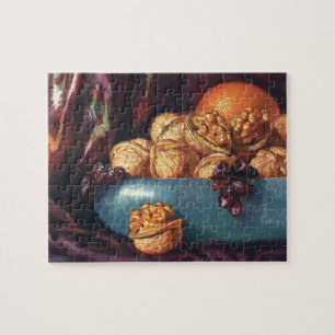 Vintage-Lebensmittel, Walnüsse und Obst in einer b Puzzle