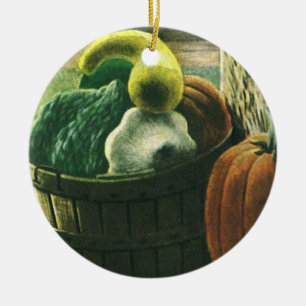 Vintage-Lebensmittel, Winterkürbis, Kürbis und Äpf Keramik Ornament