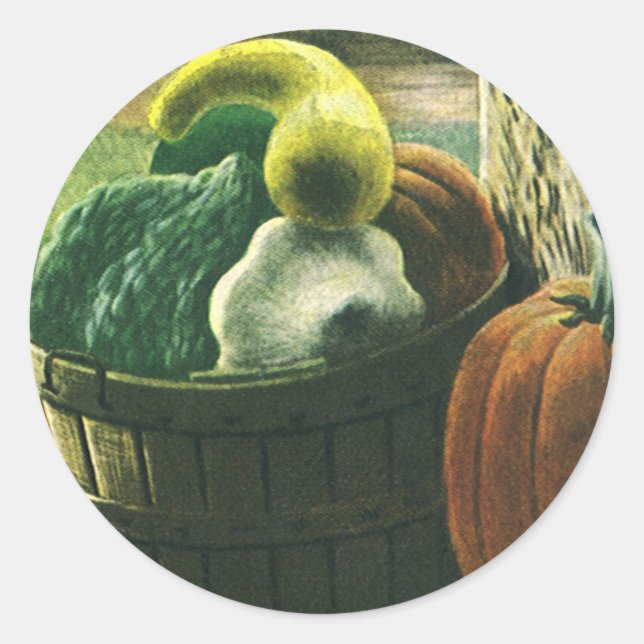 Vintage Lebensmittel, Winterquasch, Kürbis und Äpf Runder Aufkleber (Vorderseite)