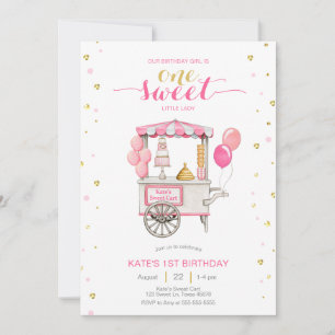 Vintage Leckerei Karren 1. Geburtstag Party Einladung