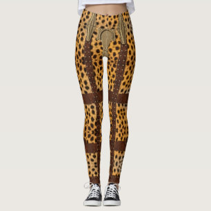 Vintage-Leder-Stammes-Cheetah-Tierdruck Leggings