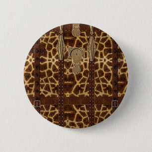 Vintage-Leder-Stammes-Giraffen-Tierdruck Button