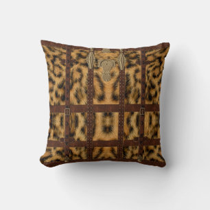Vintage-Leder-Stammes-Leopard-Tierdruck Kissen