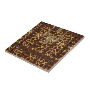 Vintage-Leder-Tribal-Giraffen-Tierdruck Fliese
