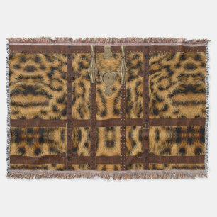 Vintage-Leder-Tribal-Leoparden-Tierdruck Decke