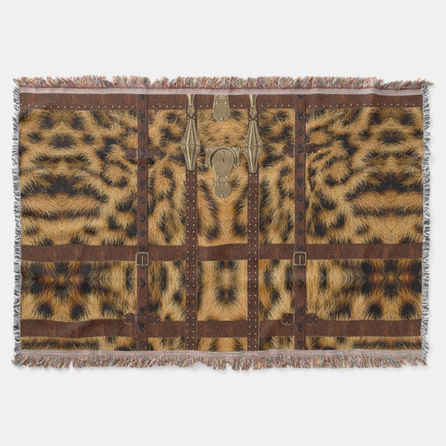 Vintage Ledertribal Leopard Tierwerbung Decke (Vorderseite)