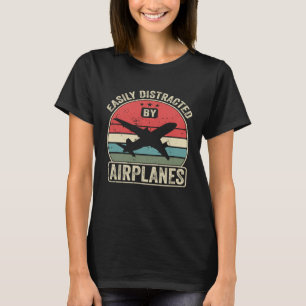 Vintage leicht ablenkbar durch Flugzeuge Retro Flu T-Shirt