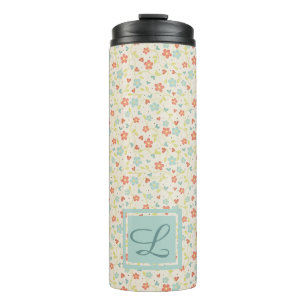 Vintage Leichtes Frühlings-Busy-Blumen-Monogramm Thermosbecher