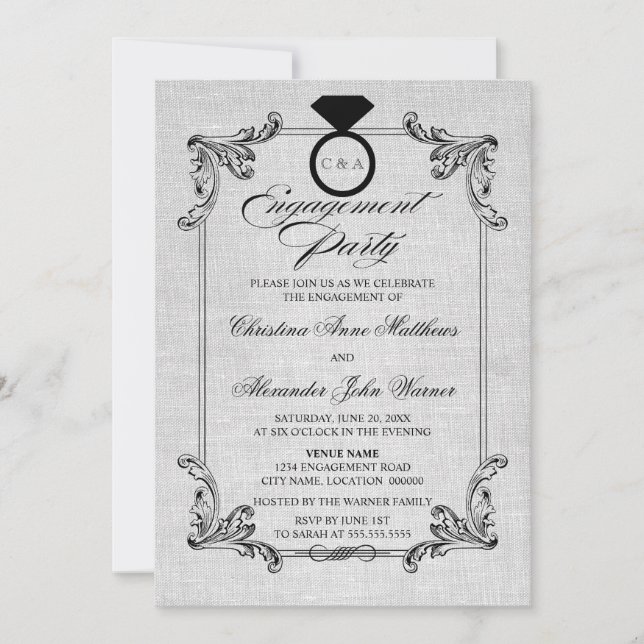 Vintage Leinenschau- und Zierbindungsparty Einladung (Vorderseite)