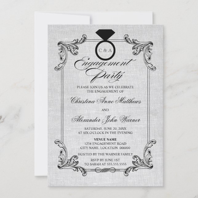 Vintage Leinenschau- und Zierbindungsparty Einladung (Vorderseite)