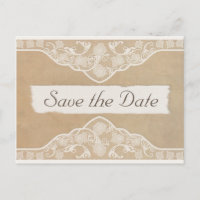 Vintage Leinwand, Papier und Spitze Save the Date 