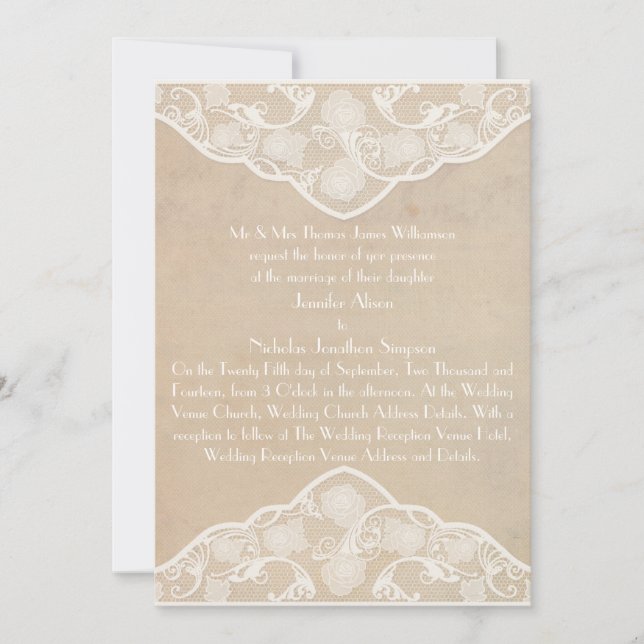 Vintage Leinwand und Hochzeitsempfang Einladung (Vorderseite)