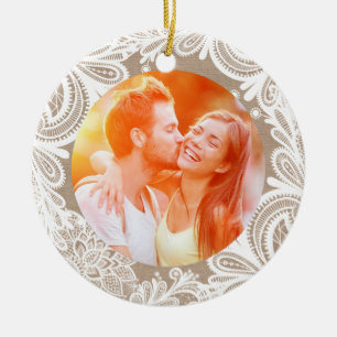 Vintage Leinwand und Spitze-Verzierung Keramik Ornament