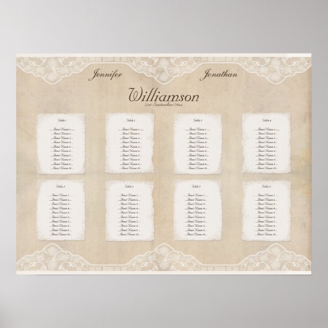 Vintage Leinwand und Spitzen-Schaubild 8 Tische Poster (Vorne)