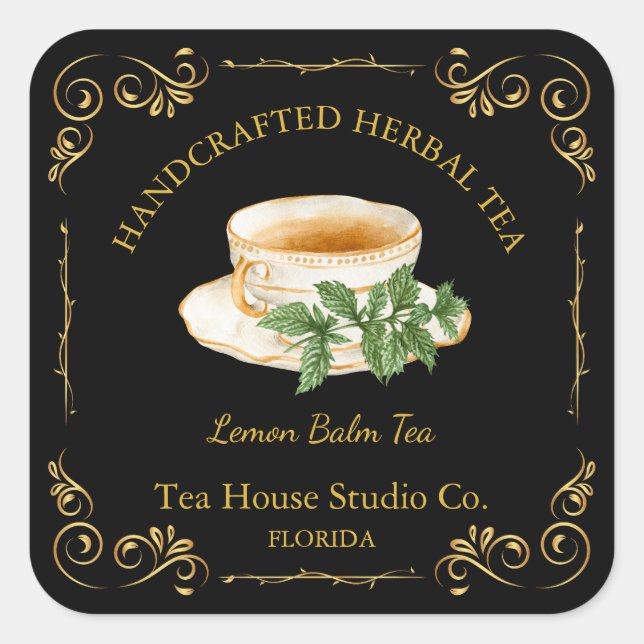 Vintage Lemon Balm Tea Square Label Quadratischer Aufkleber (Vorderseite)