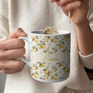 Vintage Lemon Blossom – Elegante botanische Zitrus Kaffeetasse