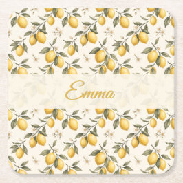 Vintage Lemon Blossom – Elegante botanische Zitrus Rechteckiger Pappuntersetzer