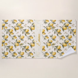 Vintage Lemon Blossom – Elegante botanische Zitrus Strandtuch