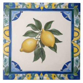 Vintage Lemons Dark Blue Green Yellow Lemon Fliese