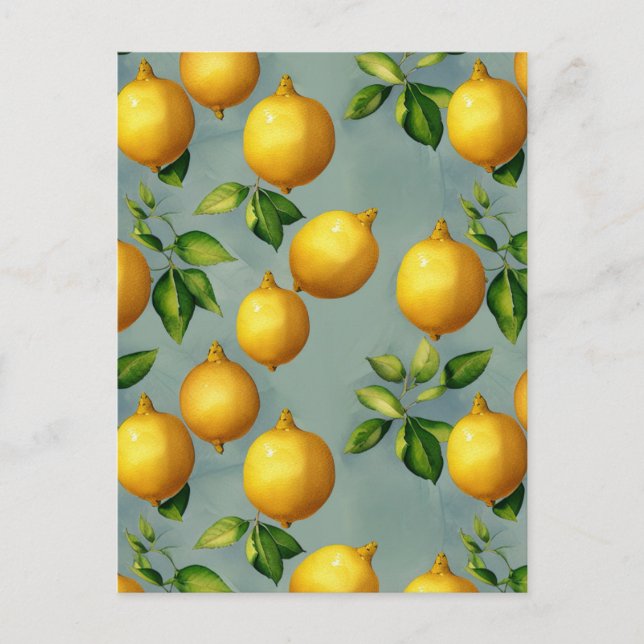 Vintage Lemons Muster Tapete Art Postkarte (Vorderseite)