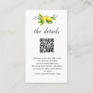 Vintage Lemons QR Code Hochzeitskarte Platzkarte