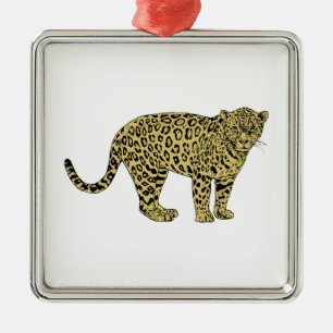 Vintage Leopard Gepard Geflecktes Katzenbild Silbernes Ornament